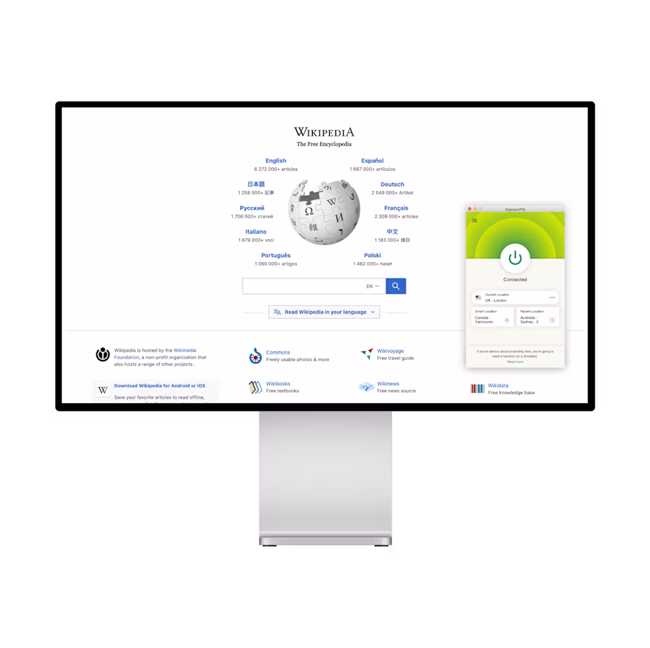 P&aacute;gina inicial da Wikipedia e VPN.